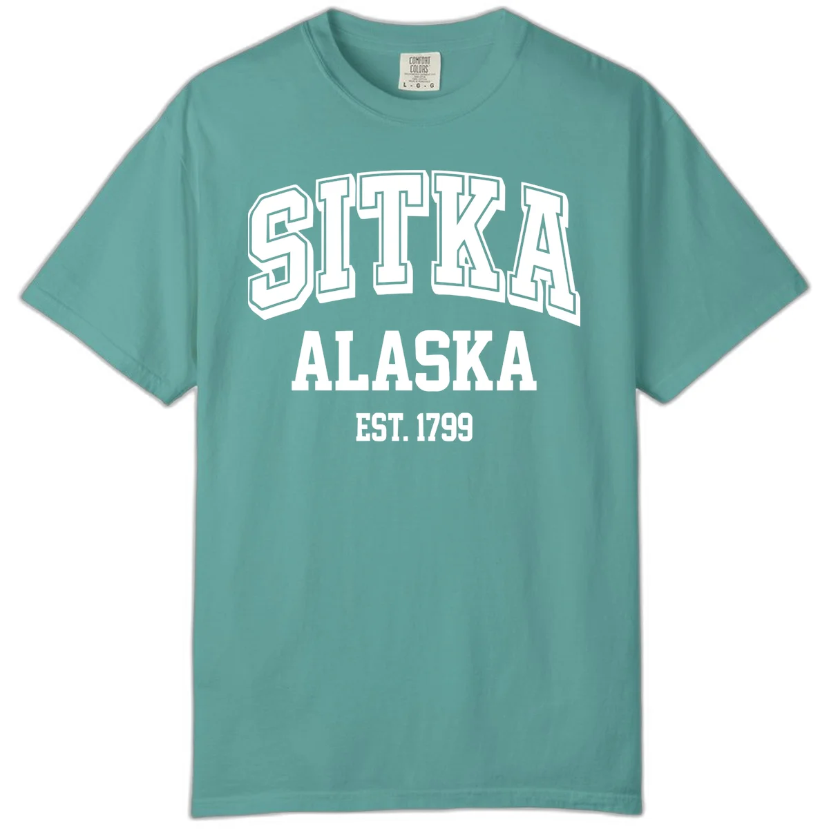 Sitka Alaska Est 1799 Vintage Badge Comfort Color in Seafoam