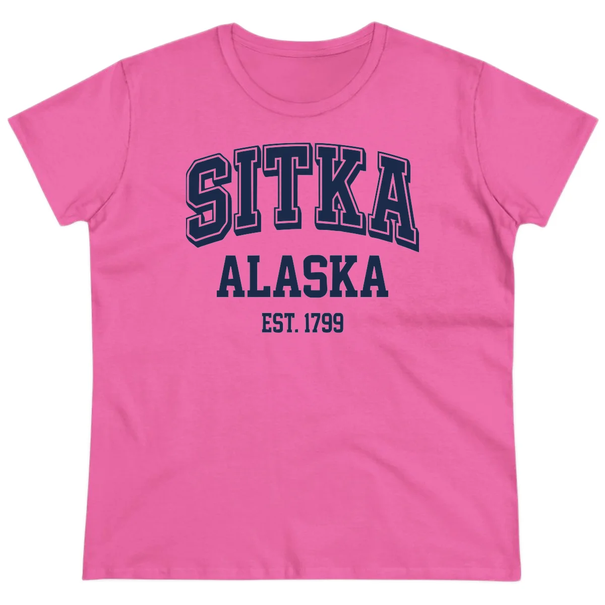 Sitka Alaska Est 1799 Vintage Badge Ladies Tee in Azalea