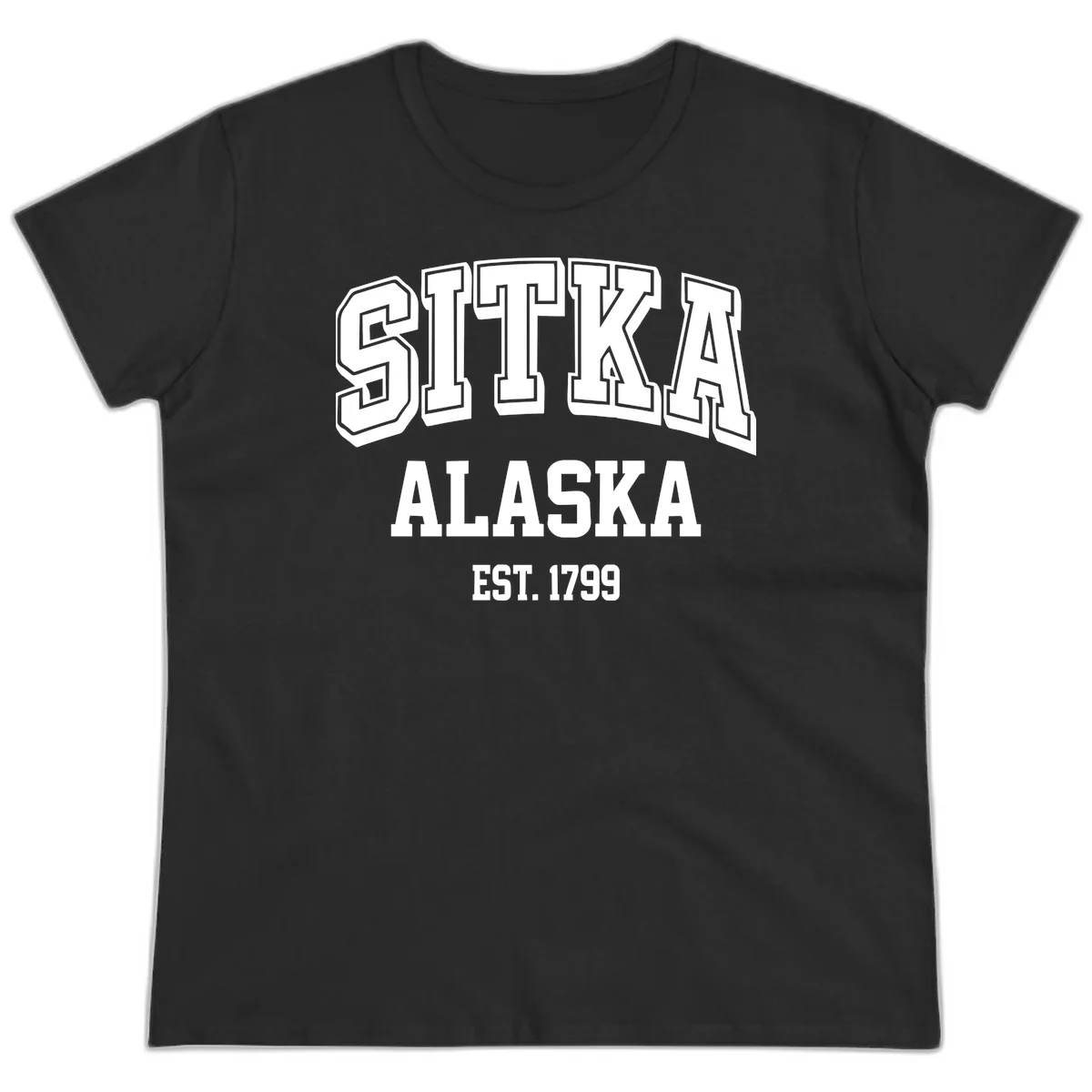 Sitka Alaska Est 1799 Vintage Badge Ladies Tee in Black