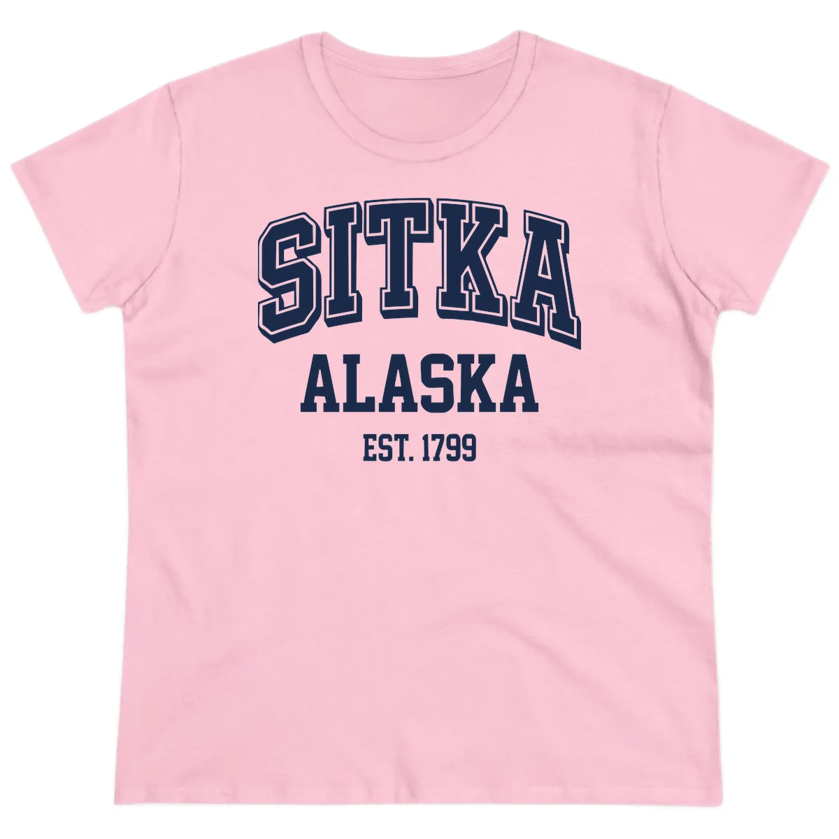 Sitka Alaska Est 1799 Vintage Badge Ladies Tee in Light Pink