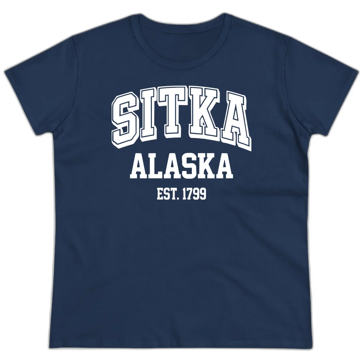 Sitka Alaska Est 1799 Vintage Badge Ladies Tee in Navy
