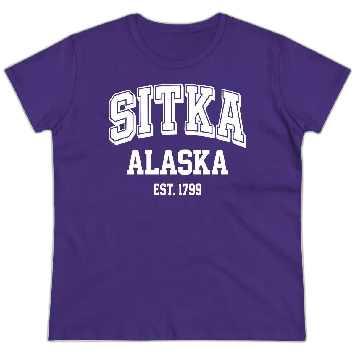 Sitka Alaska Est 1799 Vintage Badge Ladies Tee in Purple