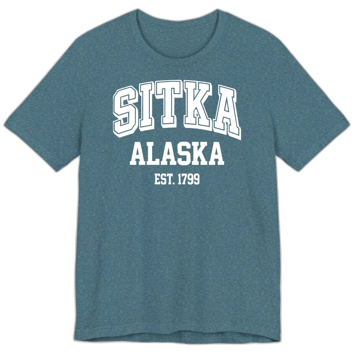 Sitka Alaska Est 1799 Vintage Badge Premium Tee in Heather Deep Teal