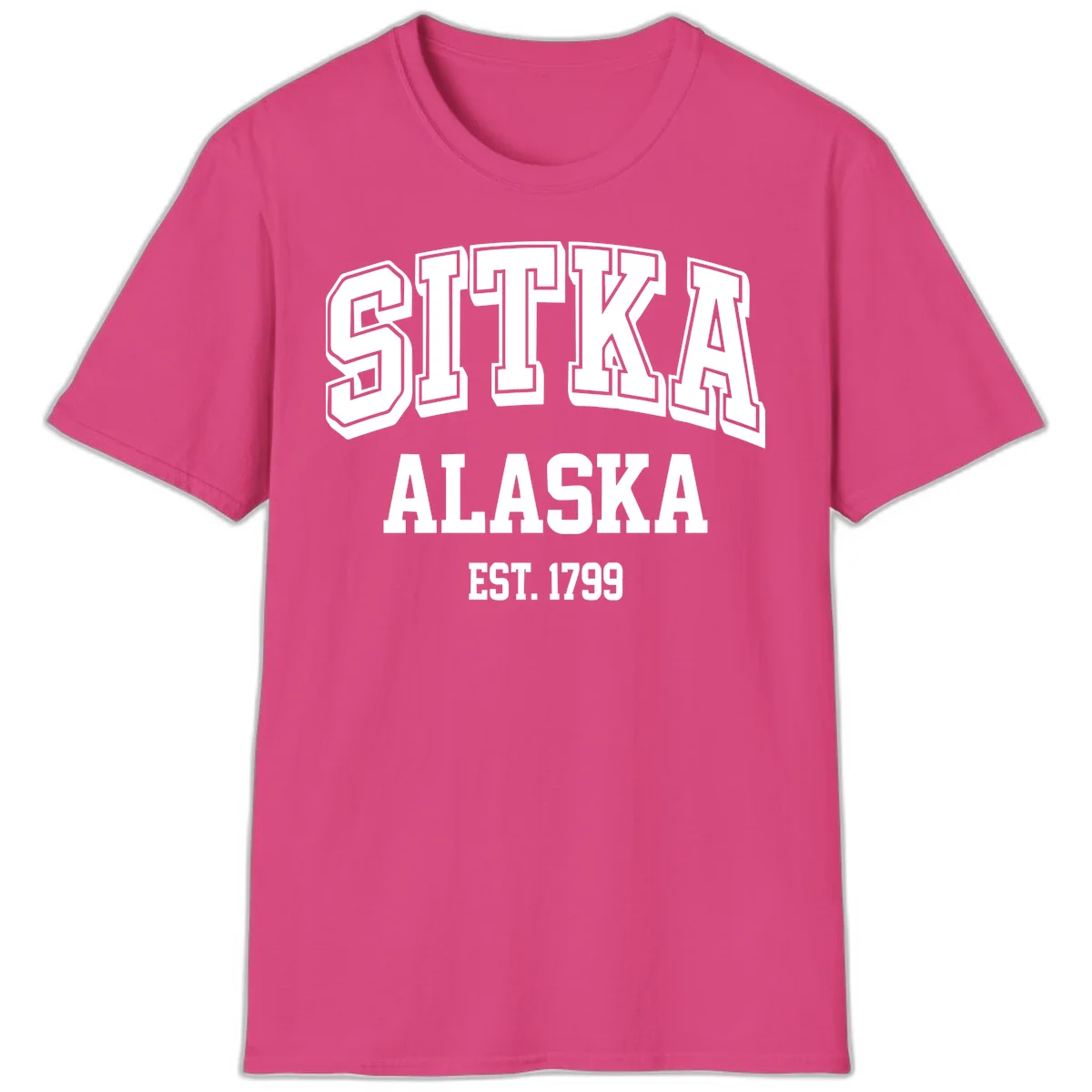 Sitka Alaska Est 1799 Vintage Badge T-Shirt in Heliconia