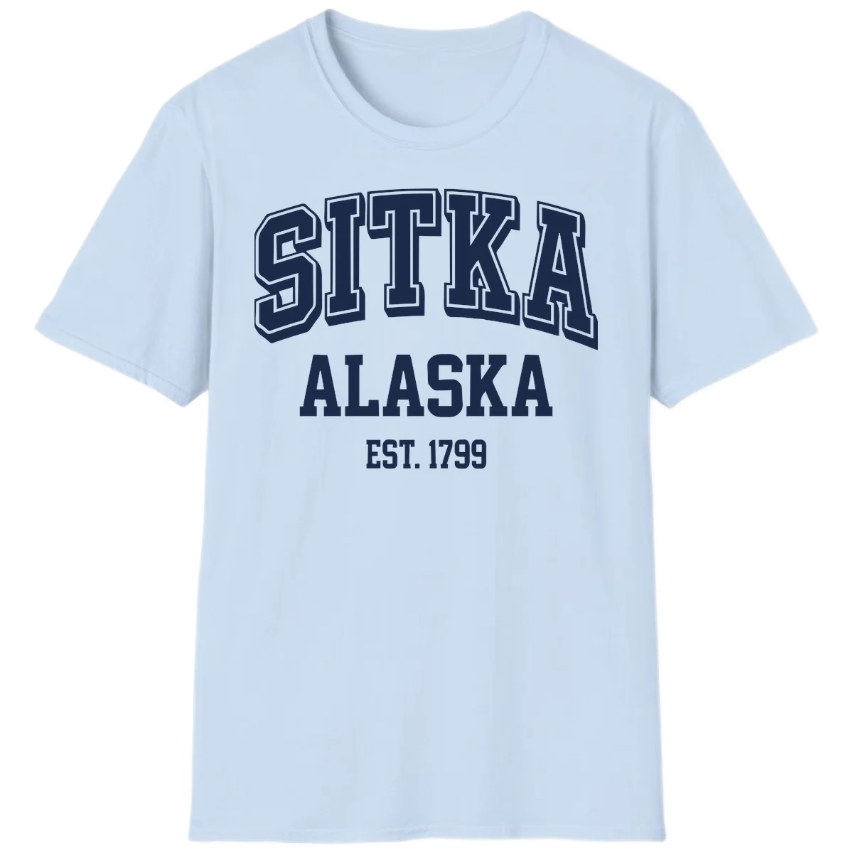 Sitka Alaska Est 1799 Vintage Badge T-Shirt in Light Blue