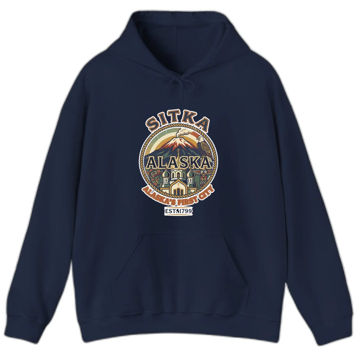 Sitka Alaska's First City Badge Hoodie in Navy