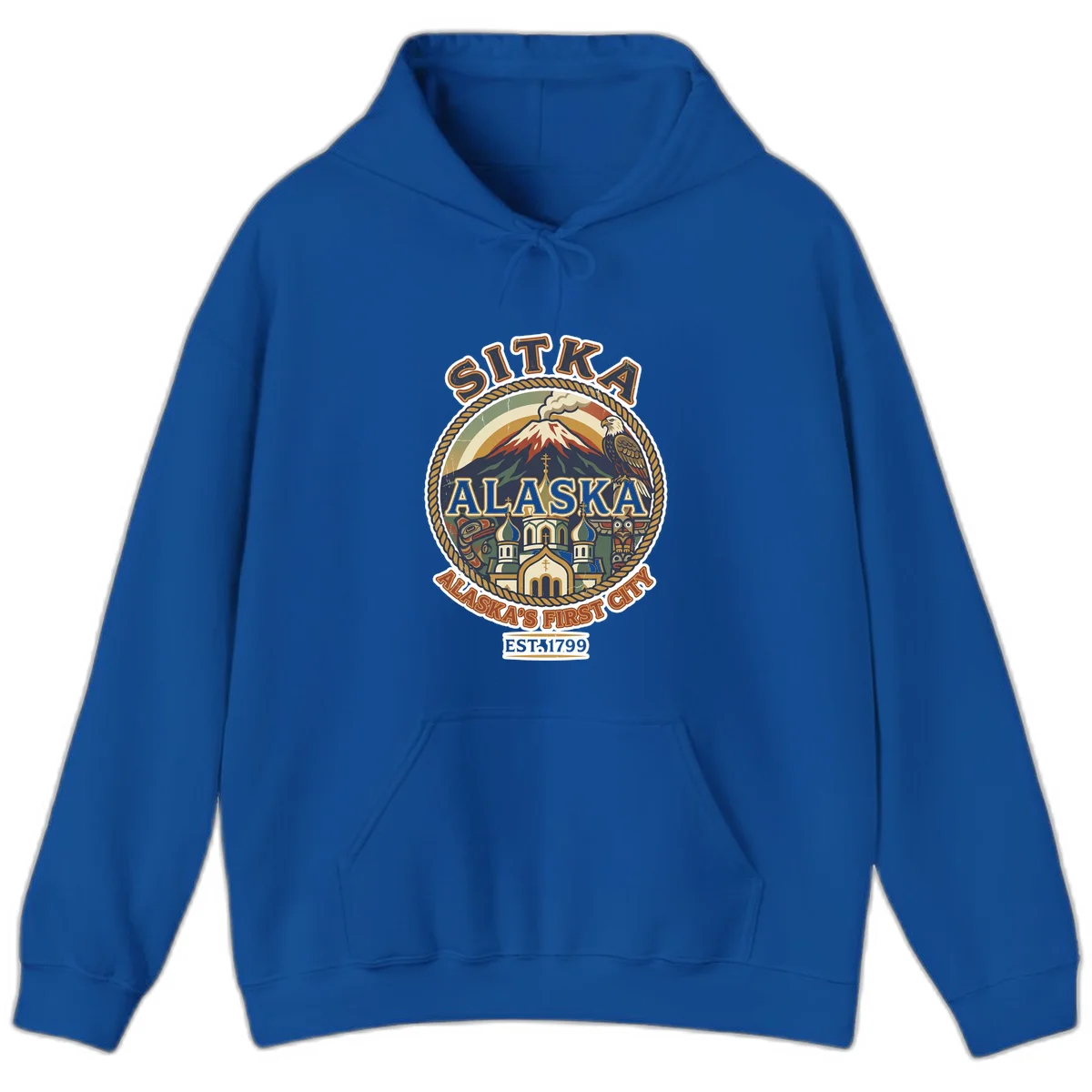 Sitka Alaska's First City Badge Hoodie in Royal