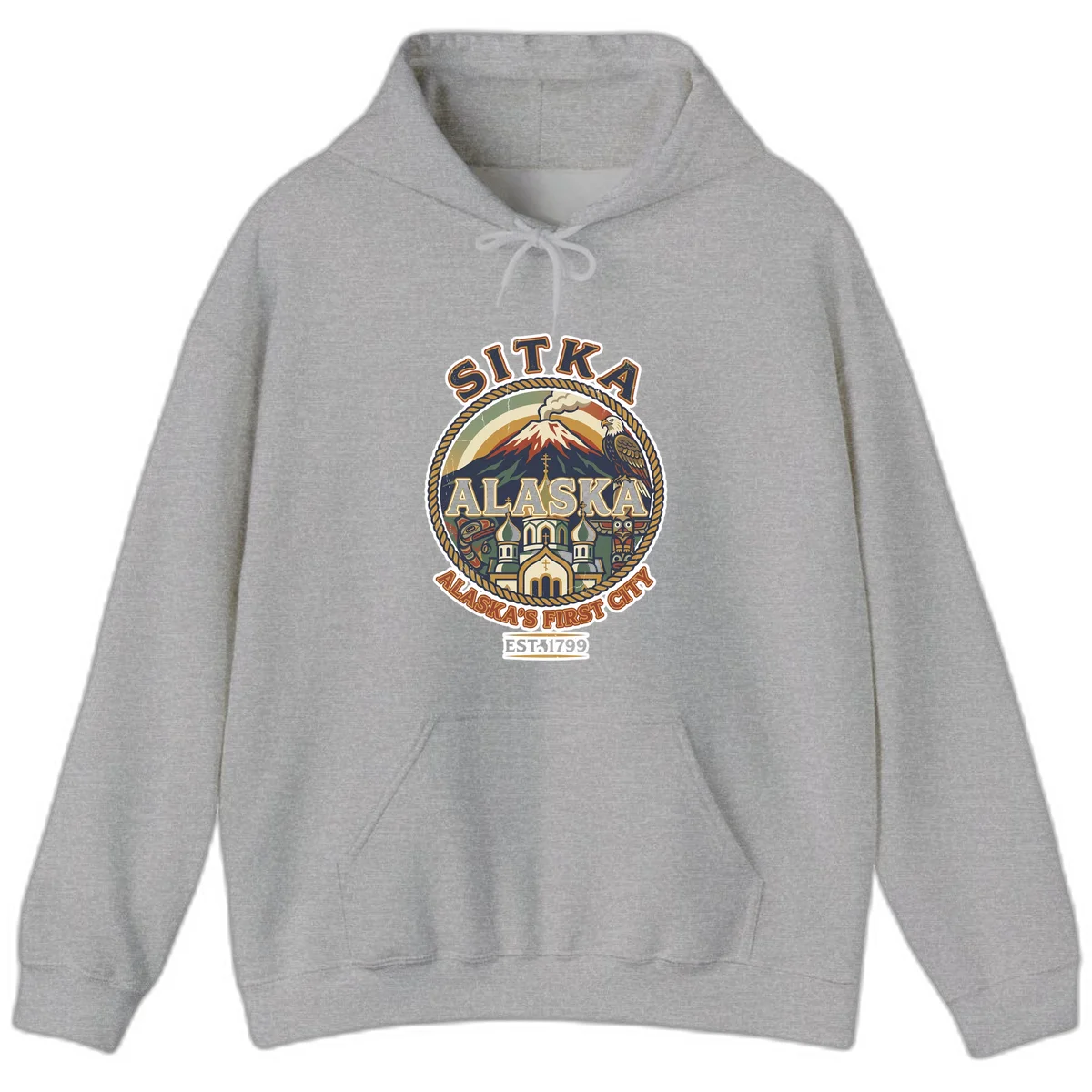 Sitka Alaska's First City Badge Hoodie in Sport Grey
