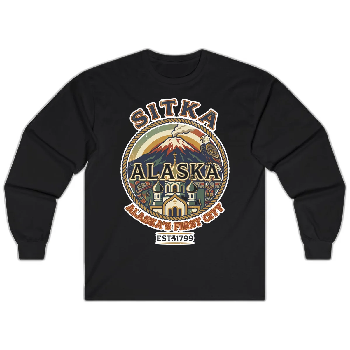 Sitka Alaska's First City Badge Long Sleeve Tee in Black
