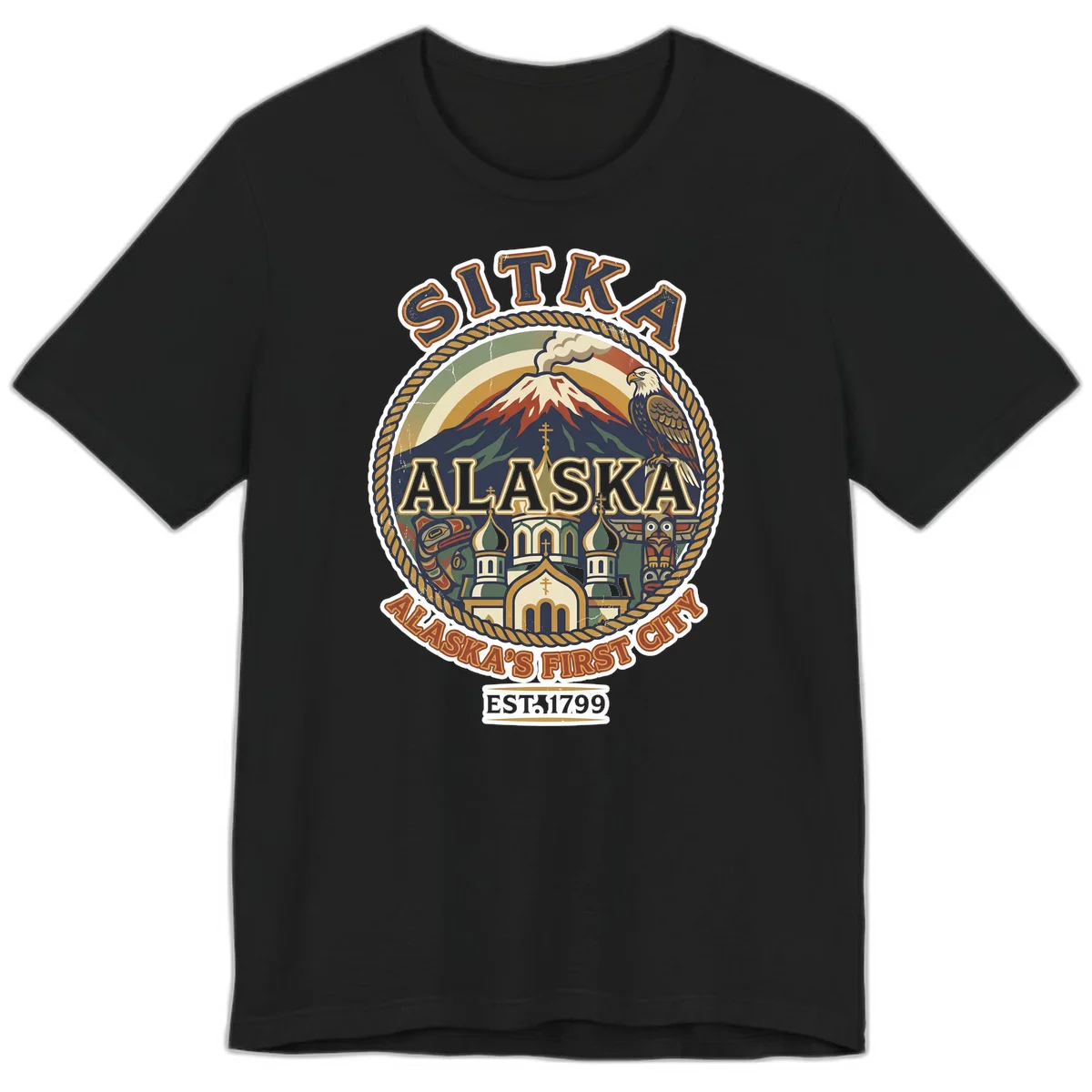 Sitka Alaska's First City Badge Premium T-Shirt in Black