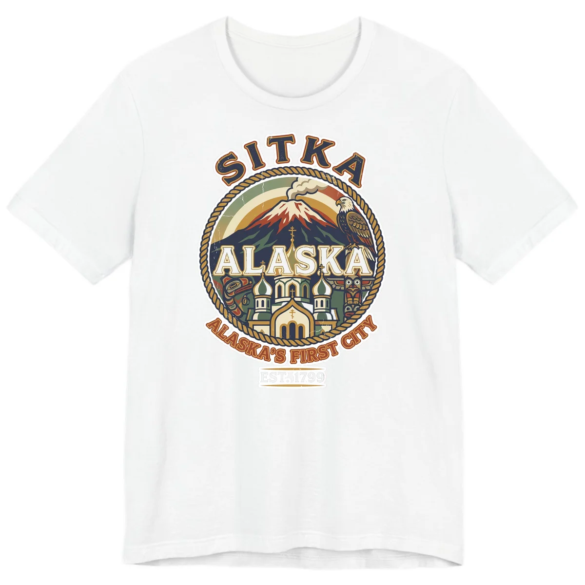 Sitka Alaska's First City Badge Premium T-Shirt in White
