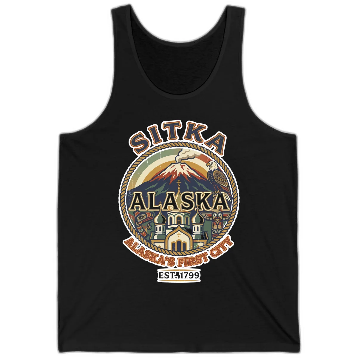 Sitka Alaska's First City Badge Tank Top in Black