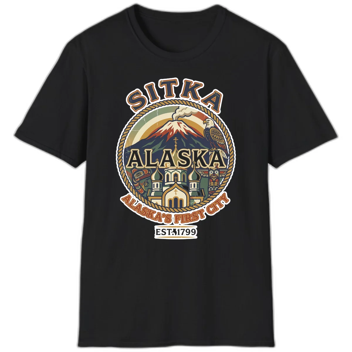 Sitka Alaska's First City Badge T-Shirt in Black