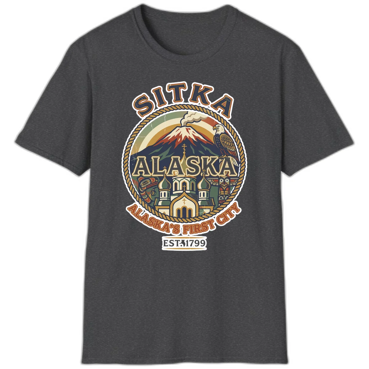 Sitka Alaska's First City Badge T-Shirt in Dark Heather