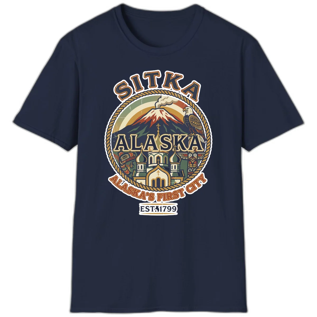 Sitka Alaska's First City Badge T-Shirt in Navy
