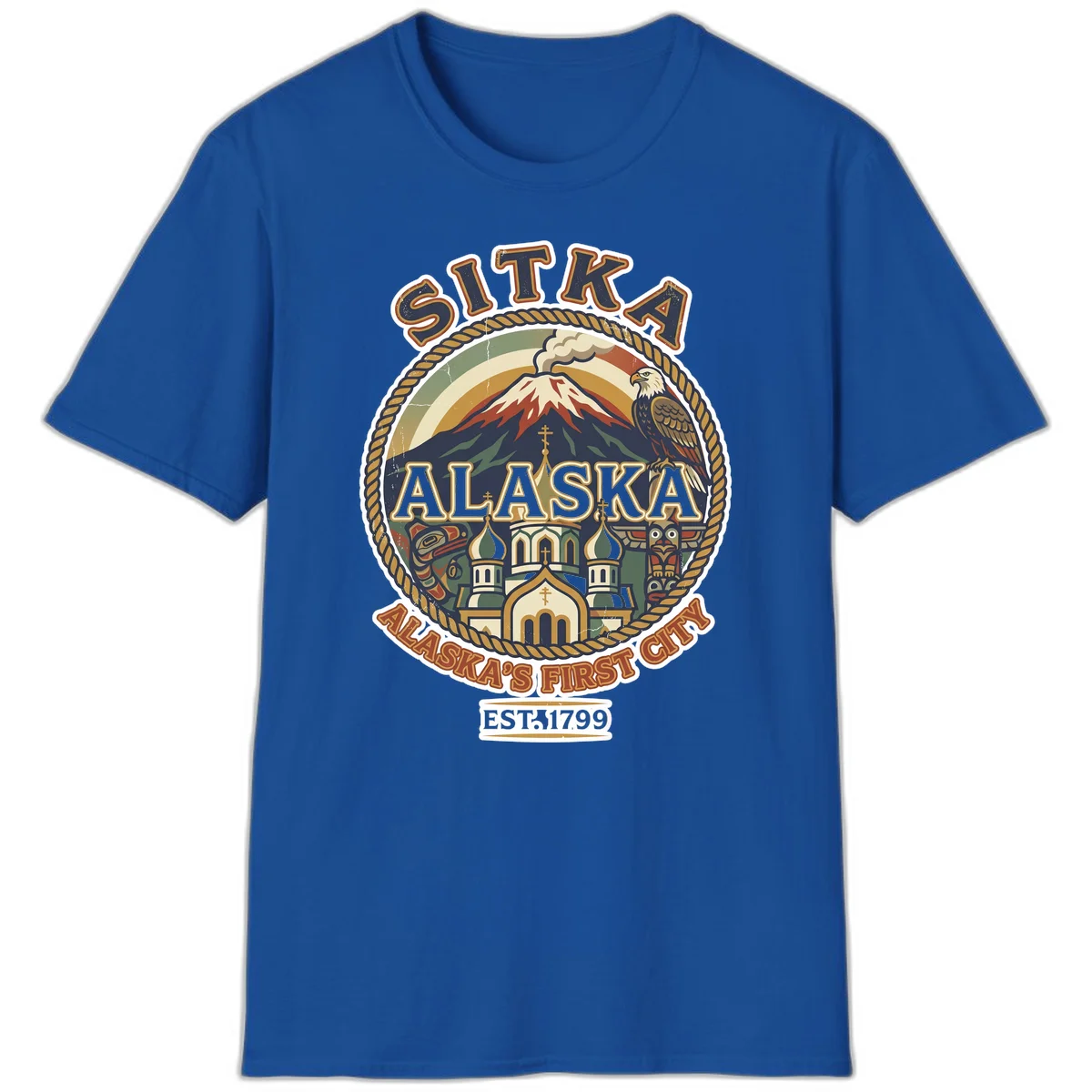 Sitka Alaska's First City Badge T-Shirt in Royal