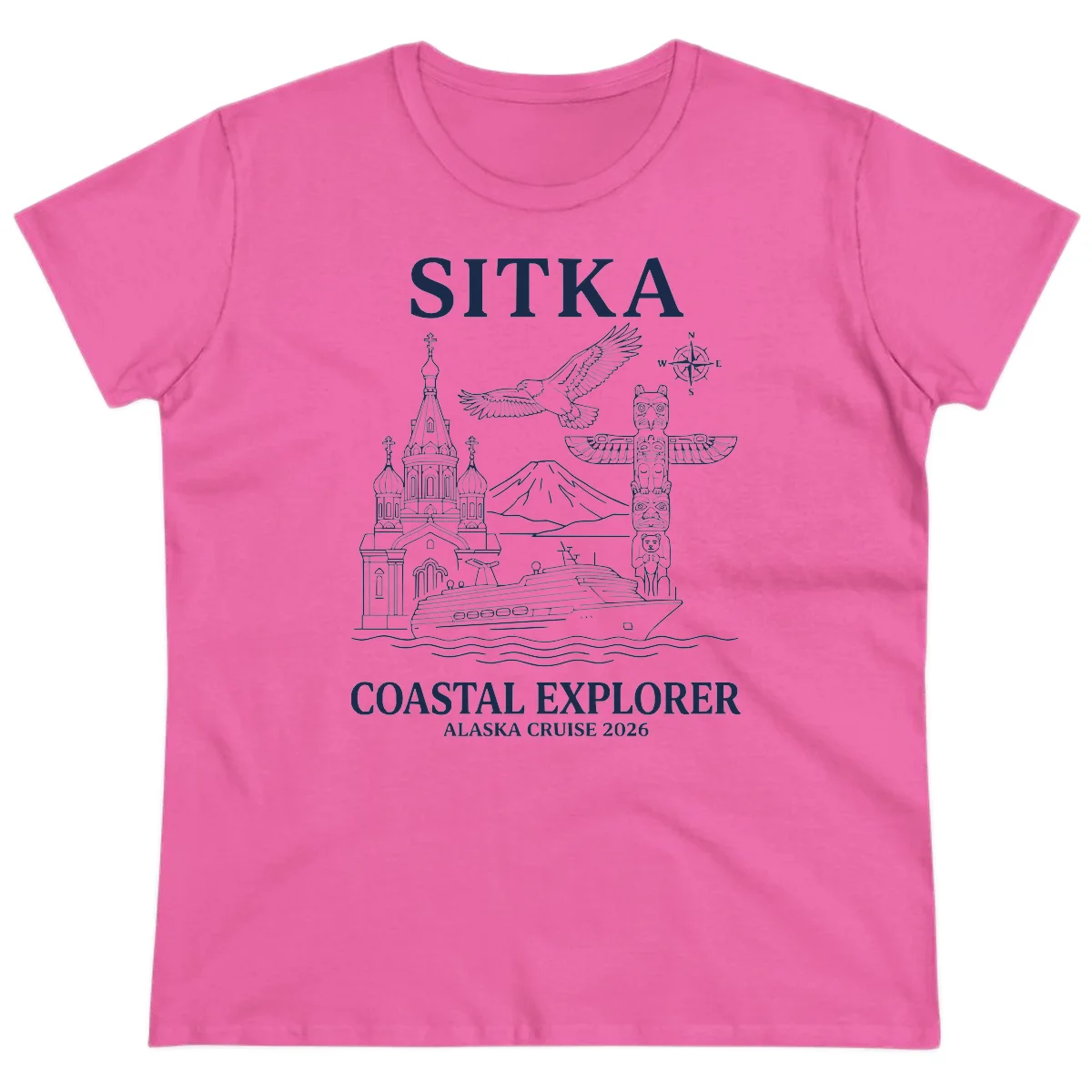 Sitka Coastal Explorer Alaska Cruise Ladies Tee in Azalea