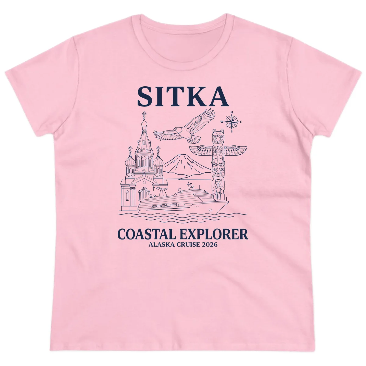 Sitka Coastal Explorer Alaska Cruise Ladies Tee in Light Pink