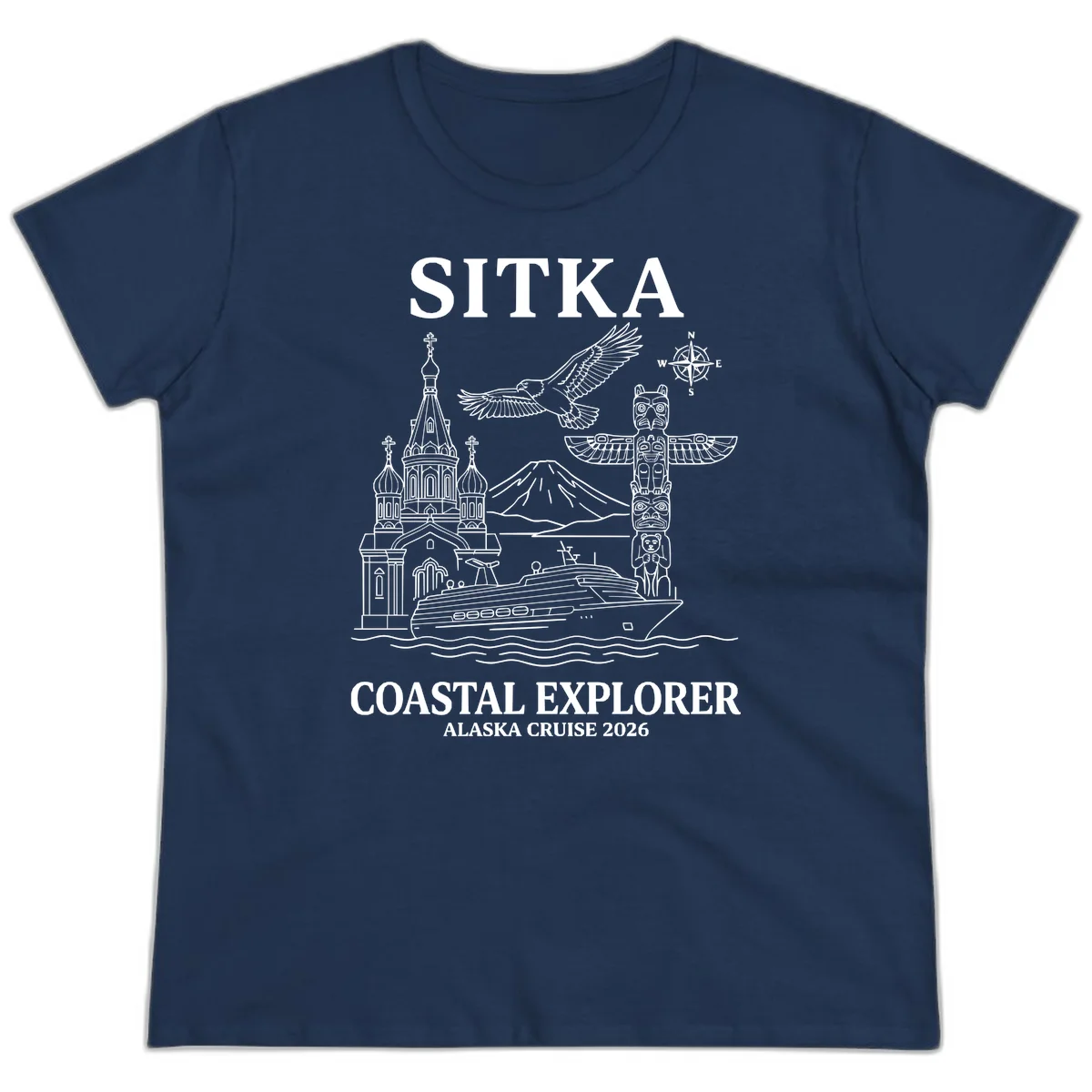 Sitka Coastal Explorer Alaska Cruise Ladies Tee in Navy