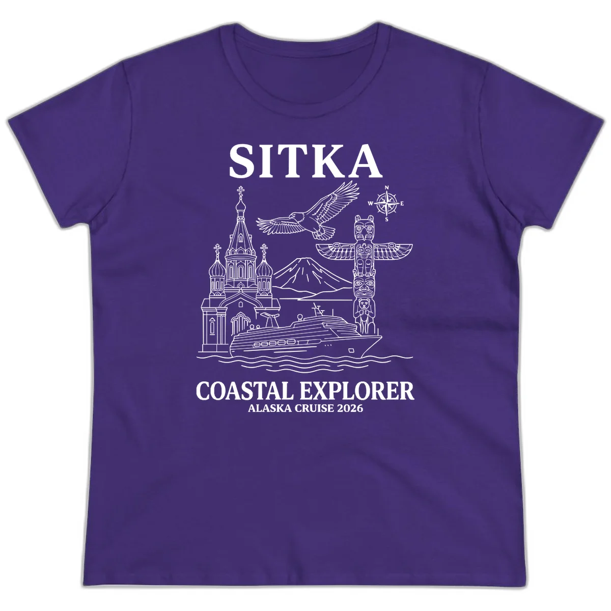 Sitka Coastal Explorer Alaska Cruise Ladies Tee in Purple