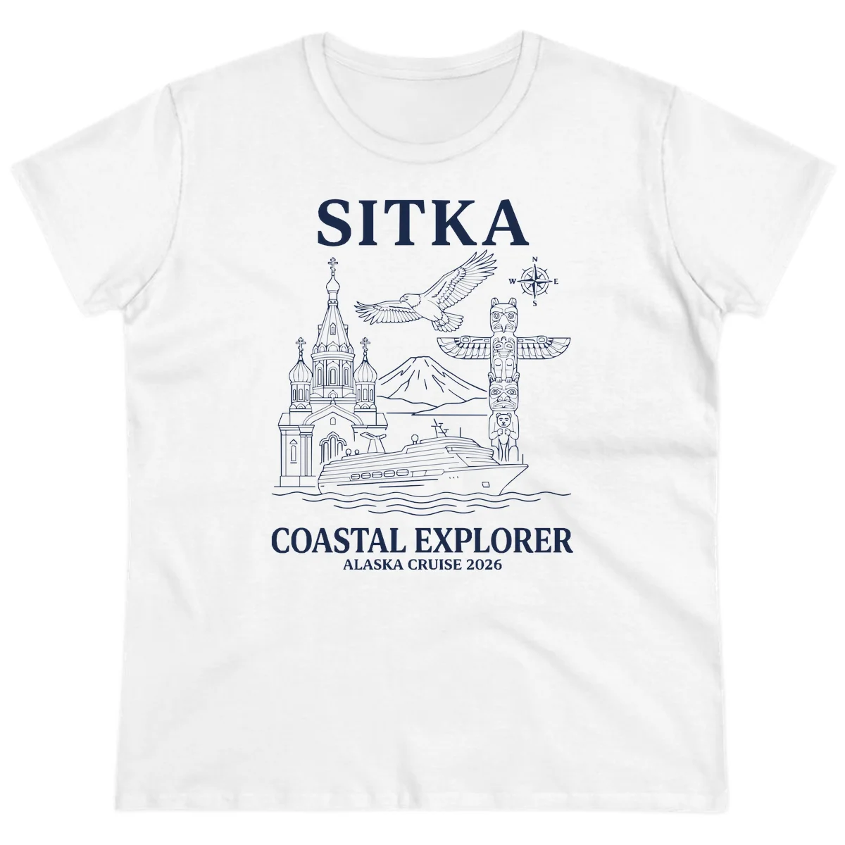 Sitka Coastal Explorer Alaska Cruise Ladies Tee in White