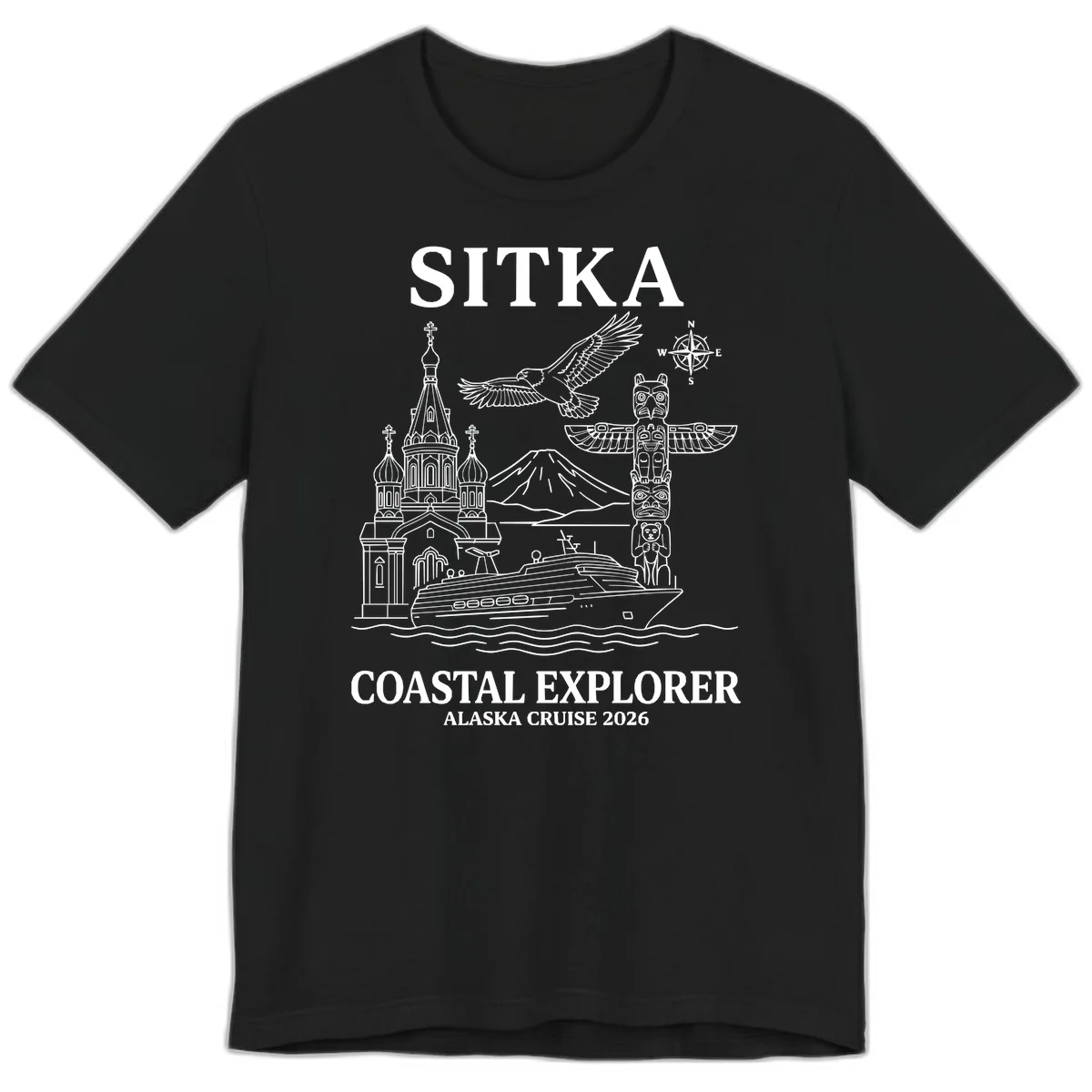 Sitka Coastal Explorer Alaska Cruise Premium Tee in Black