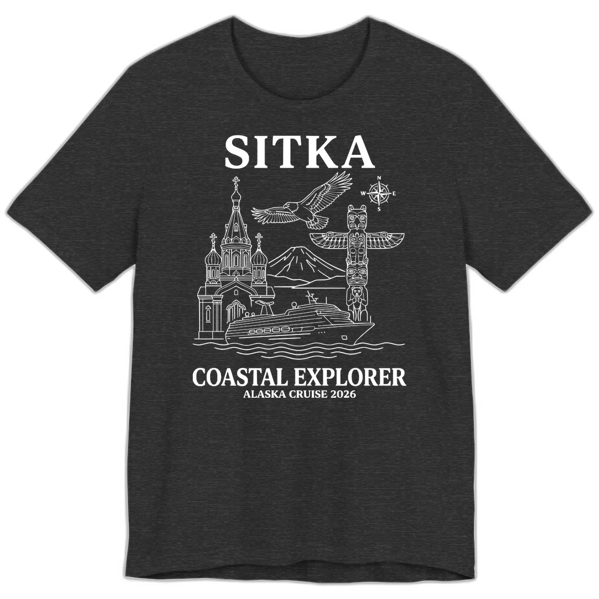 Sitka Coastal Explorer Alaska Cruise Premium Tee in Dark Grey Heather