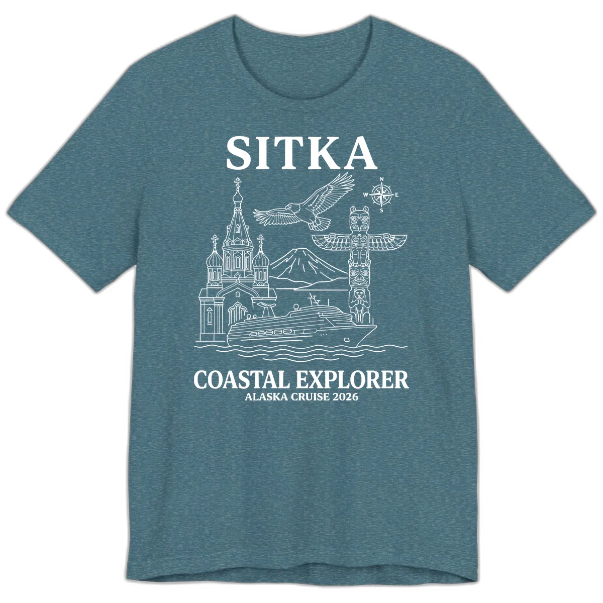 Sitka Coastal Explorer Alaska Cruise Premium Tee in Heather Deep Teal