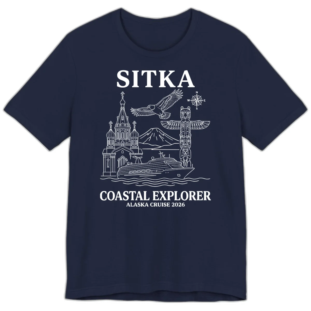 Sitka Coastal Explorer Alaska Cruise Premium Tee in Navy
