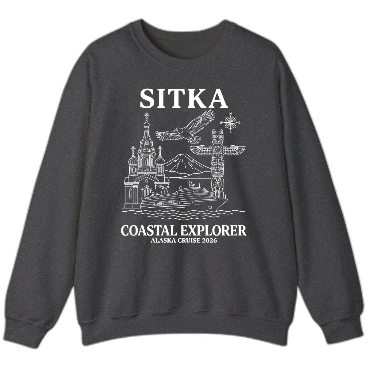 Sitka Coastal Explorer Alaska Cruise Sweatshirt in Dark Heather