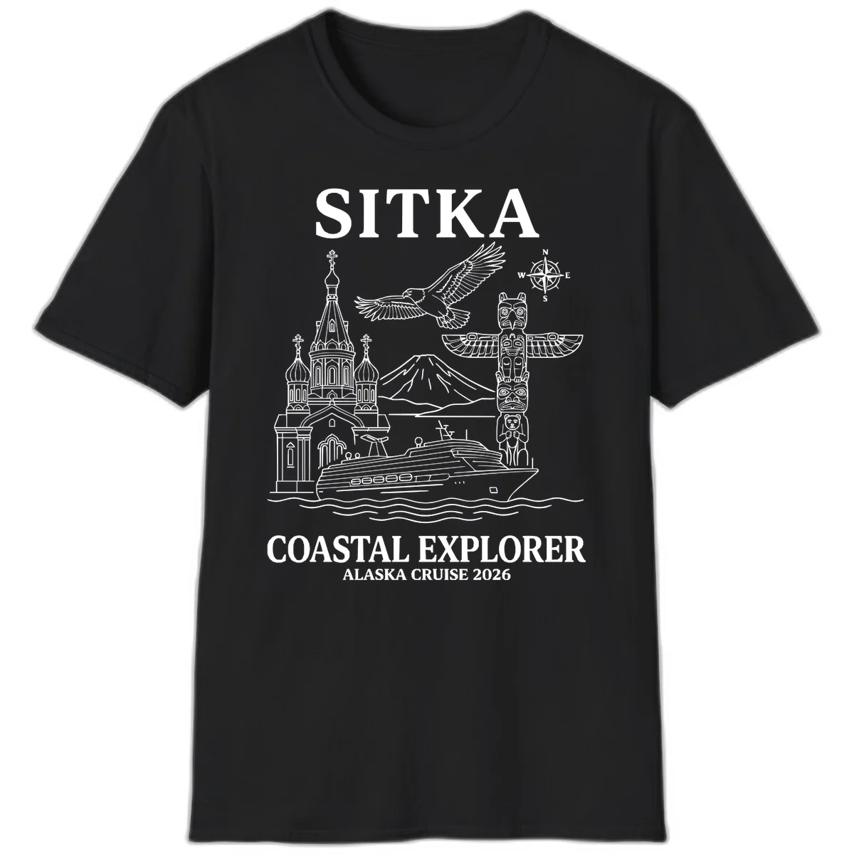 Sitka Coastal Explorer Alaska Cruise T-Shirt in Black