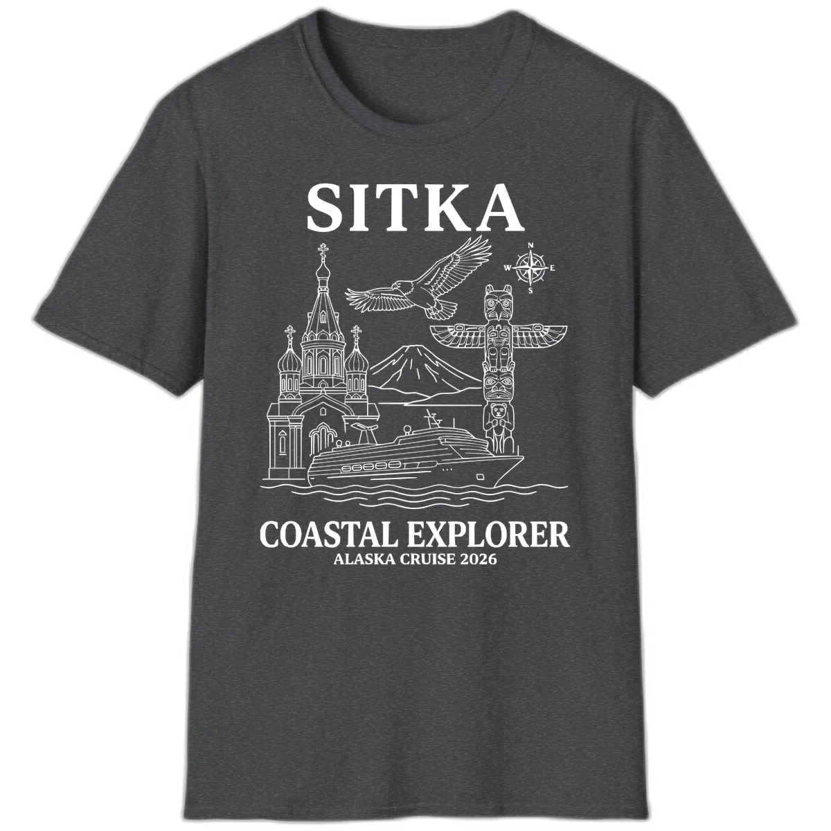 Sitka Coastal Explorer Alaska Cruise T-Shirt in Dark Heather