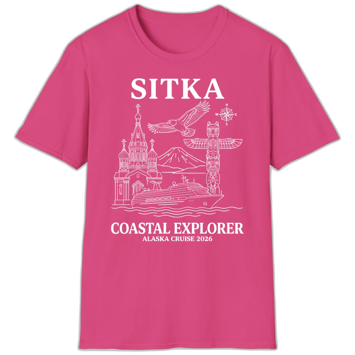 Sitka Coastal Explorer Alaska Cruise T-Shirt in Heliconia