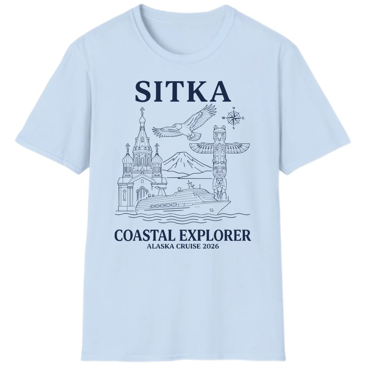 Sitka Coastal Explorer Alaska Cruise T-Shirt in Light Blue