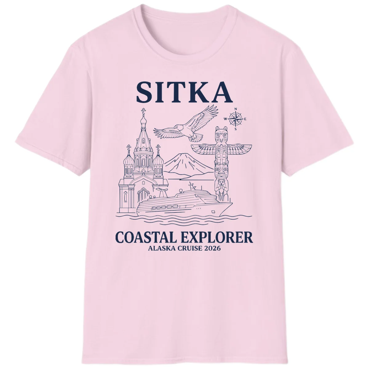 Sitka Coastal Explorer Alaska Cruise T-Shirt in Light Pink