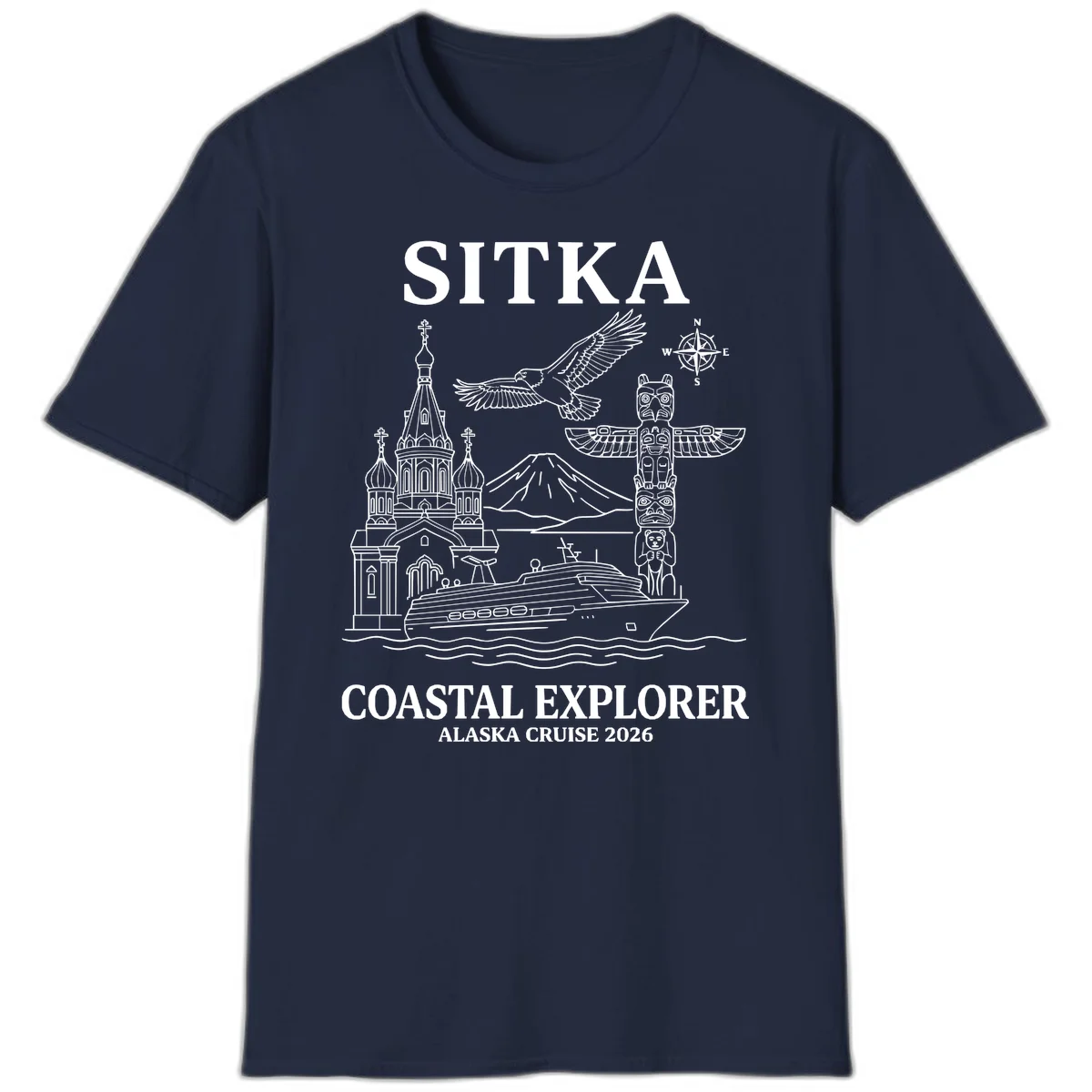 Sitka Coastal Explorer Alaska Cruise T-Shirt in Navy