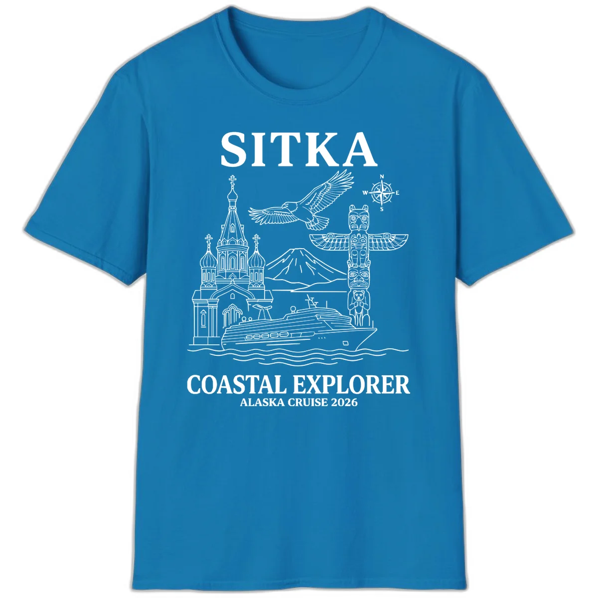 Sitka Coastal Explorer Alaska Cruise T-Shirt in Sapphire