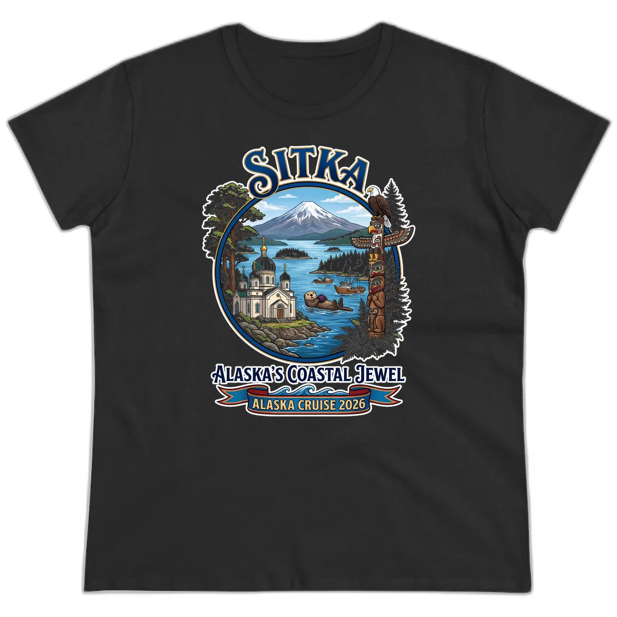 Sitka Alaska's Coastal Jewel Ladies Tee in Black