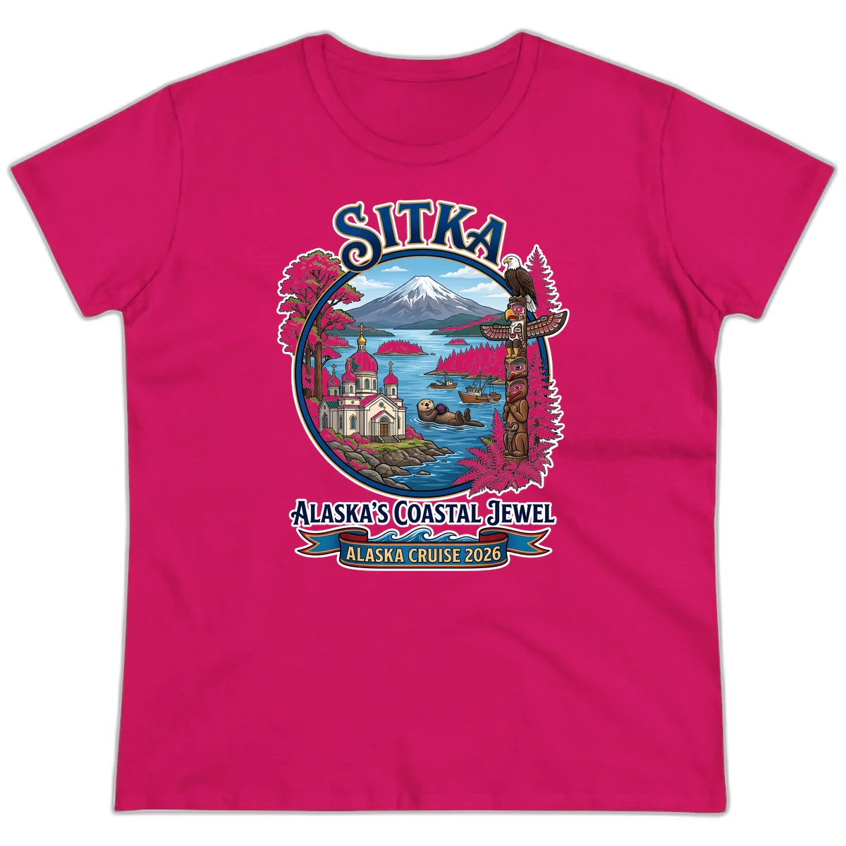 Sitka Alaska's Coastal Jewel Ladies Tee in Heliconia