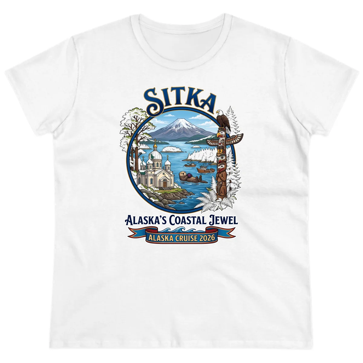 Sitka Alaska's Coastal Jewel Ladies Tee in White
