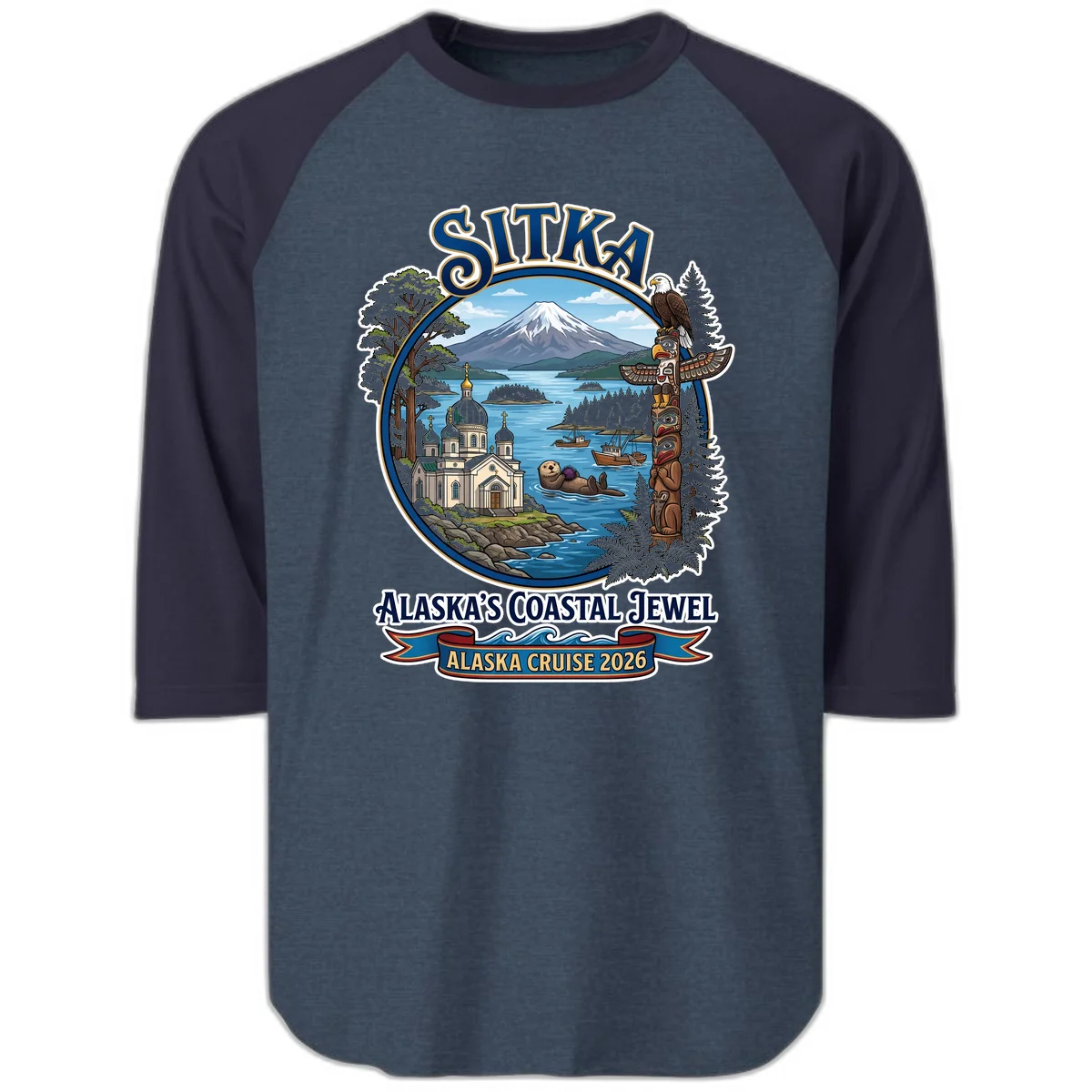 Sitka Alaska's Coastal Jewel Raglan 3/4 Sleeve in Heather Denim Navy