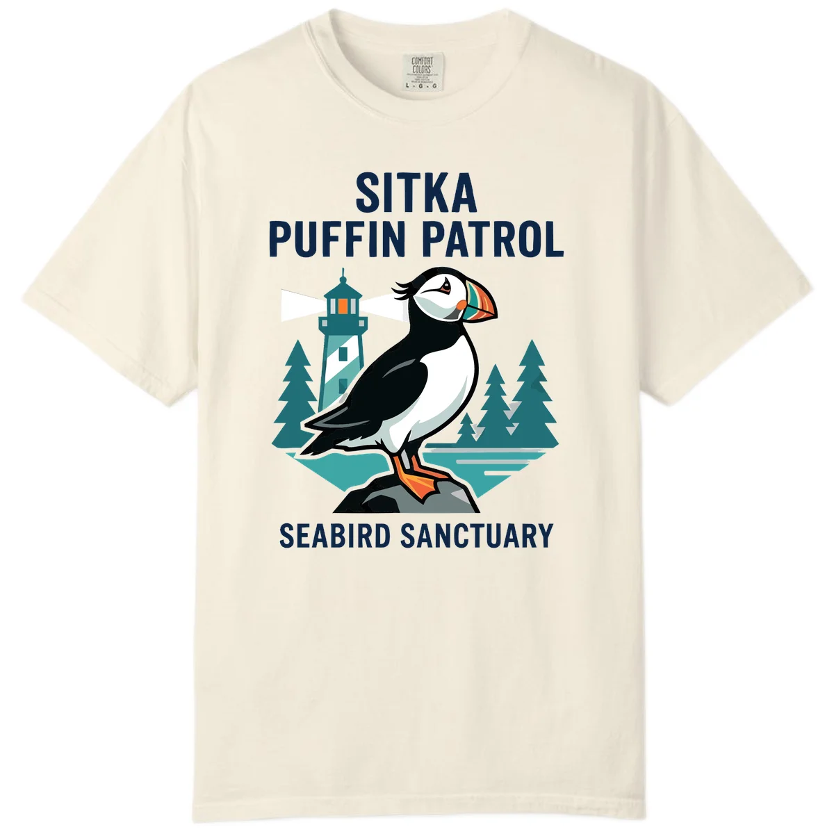Sitka Puffin Patrol Seabird Sanctuary Comfort Color Tee in Ivory