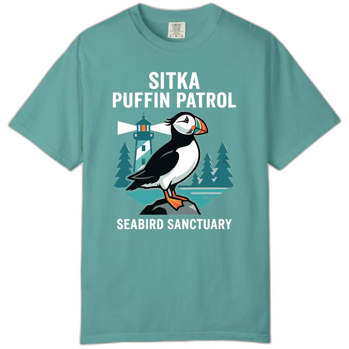 Sitka Puffin Patrol Seabird Sanctuary Comfort Color Tee in Seafoam