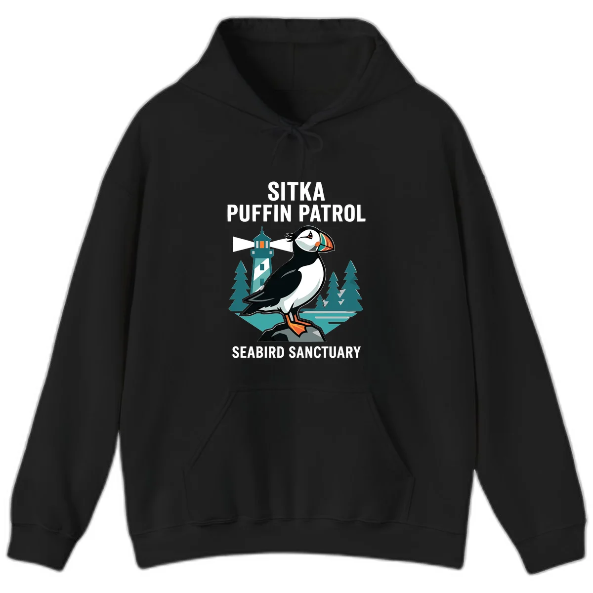 Sitka Puffin Patrol Seabird Sanctuary Hoodie in Black