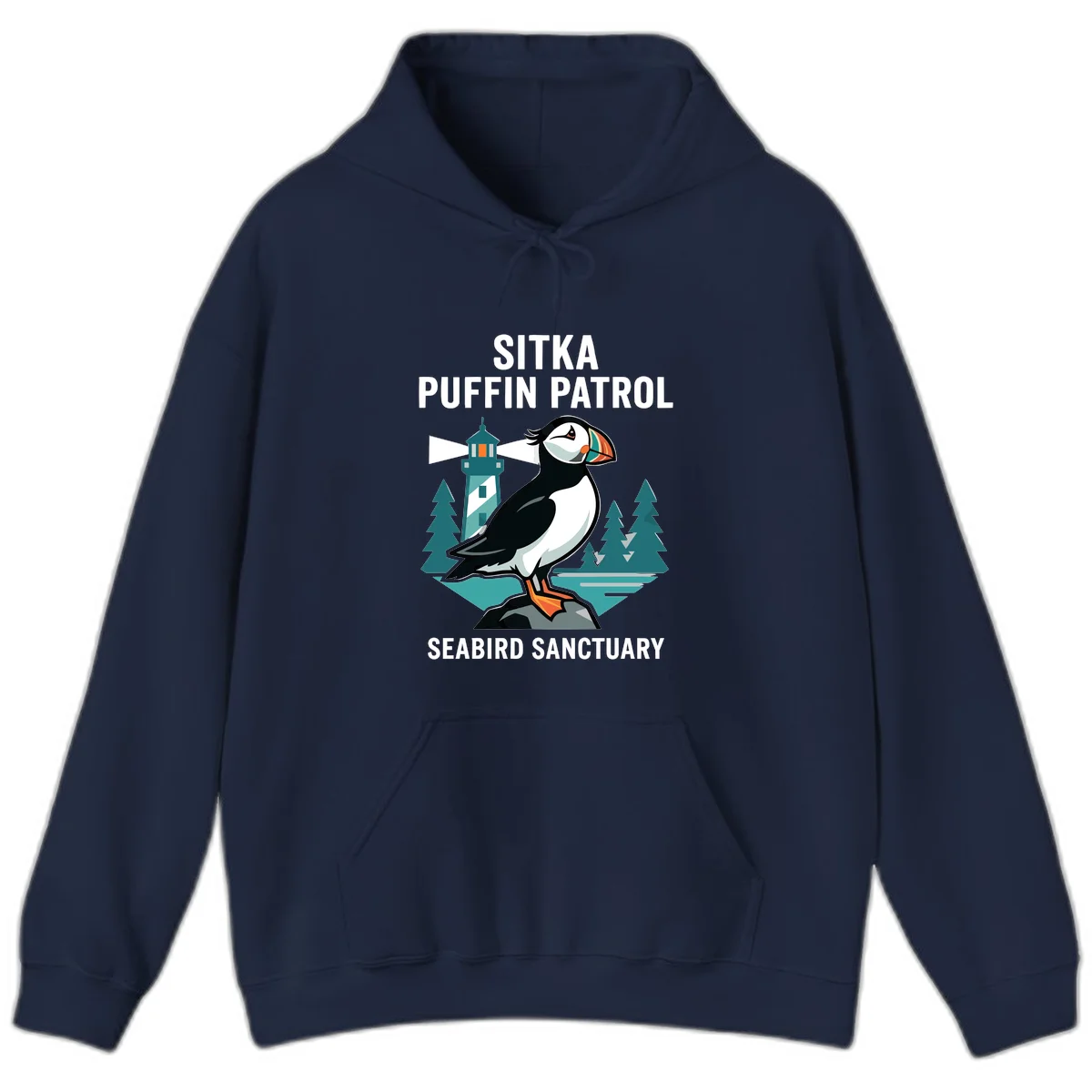 Sitka Puffin Patrol Seabird Sanctuary Hoodie in Navy