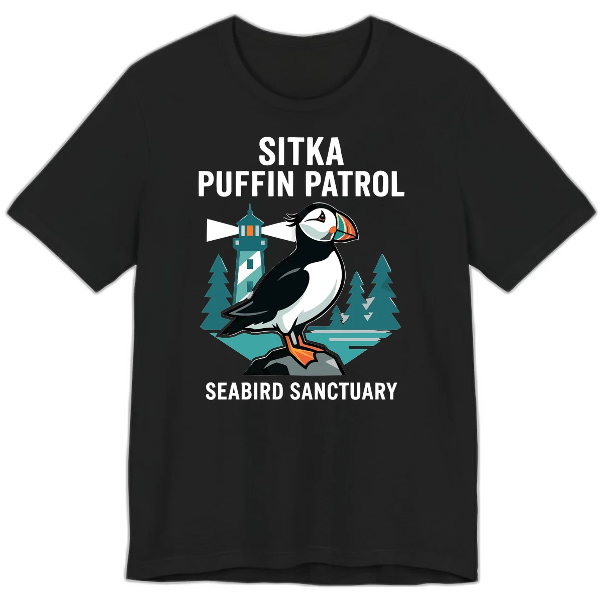 Sitka Puffin Patrol Seabird Sanctuary Premium T-Shirt in Black