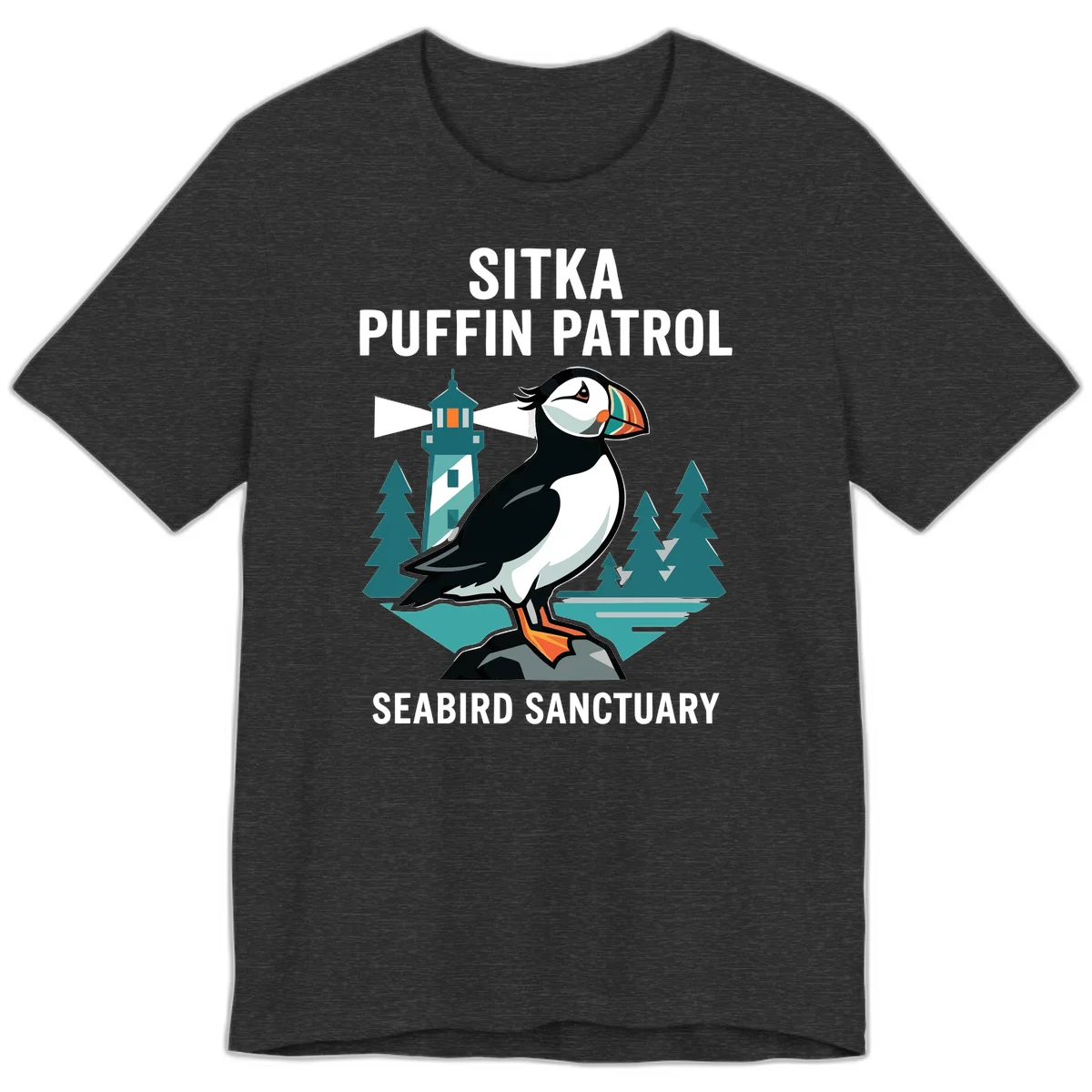 Sitka Puffin Patrol Seabird Sanctuary Premium T-Shirt in Dark Grey Heather