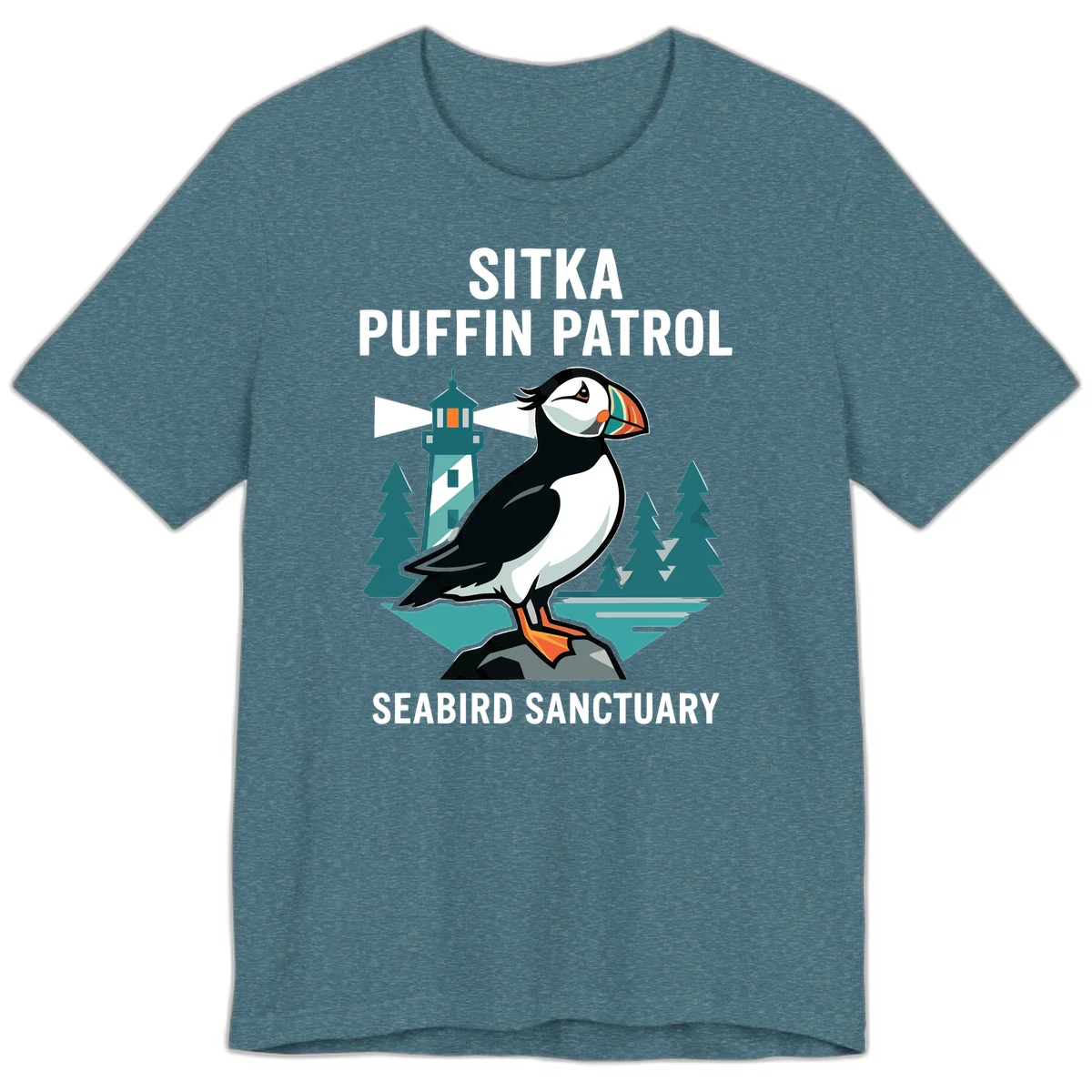 Sitka Puffin Patrol Seabird Sanctuary Premium T-Shirt in Heather Deep Teal