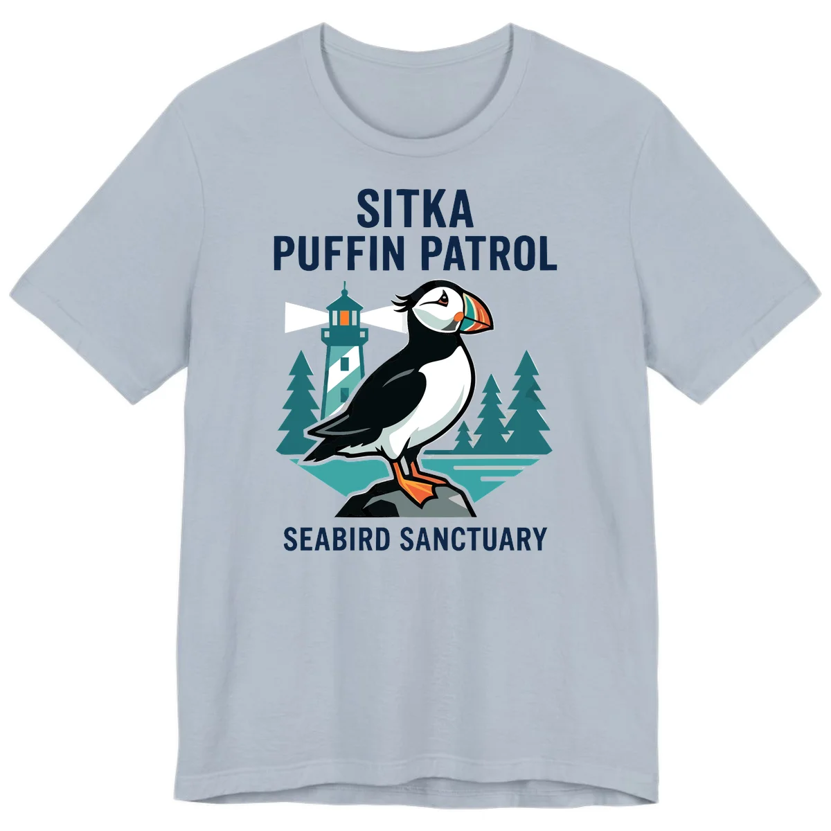 Sitka Puffin Patrol Seabird Sanctuary Premium T-Shirt in Light Blue