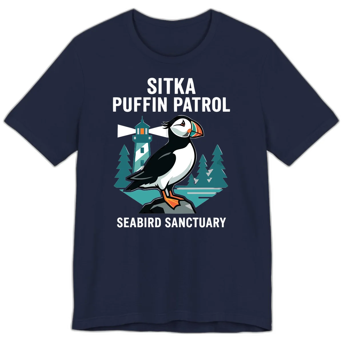 Sitka Puffin Patrol Seabird Sanctuary Premium T-Shirt in Navy